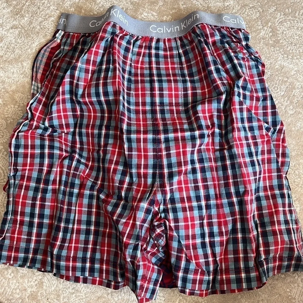 Brand New Calvin Klein 2-Pack Boys Plaid Cotton Boxer Shorts Red Blue Underwear